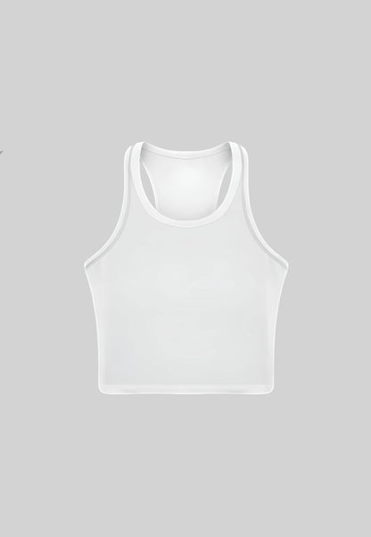 Rib Racer Back Crop Top - White