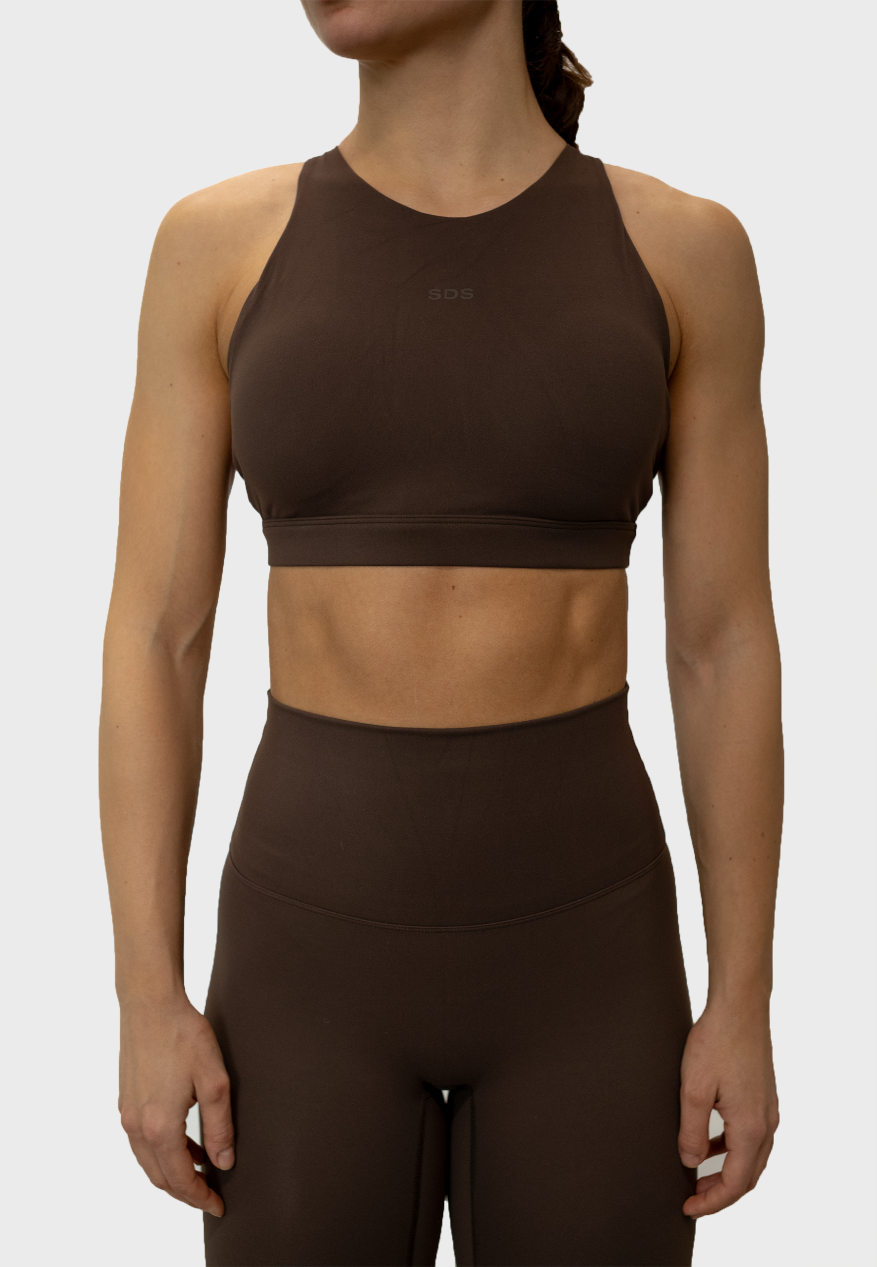 Hybrid High Neck Bra - Chocolate Brown