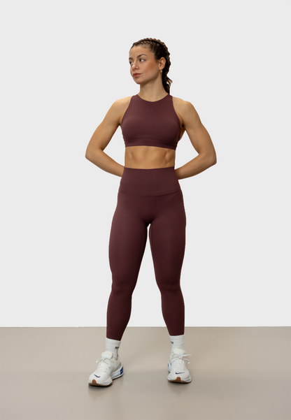 Hybrid High Neck Bra - Red Brown