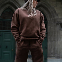 Crewneck Pullover Brushed Fleece - Brown - Swiss Designer Sport