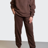 Crewneck Pullover Brushed Fleece - Brown - Swiss Designer Sport